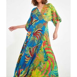 Farm rio Tahiti banana mix wrap maxi dress (blue and green)